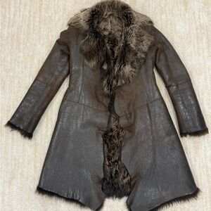 Luxurious Reversable Brown Real Leather & Fur Coat
